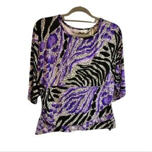 PETER NYGARD LARGE PETITE PULLOVER TOP ANIMAL PRINT PURPLE BLACK